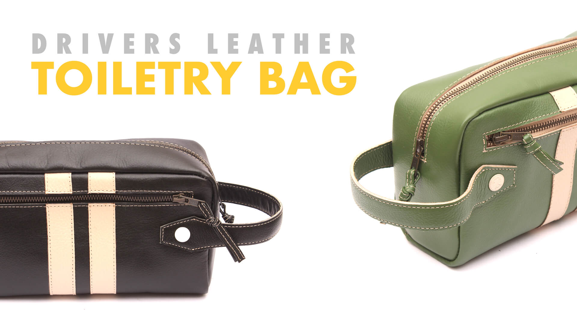 Drivers leather toiletry bag in black and green color options